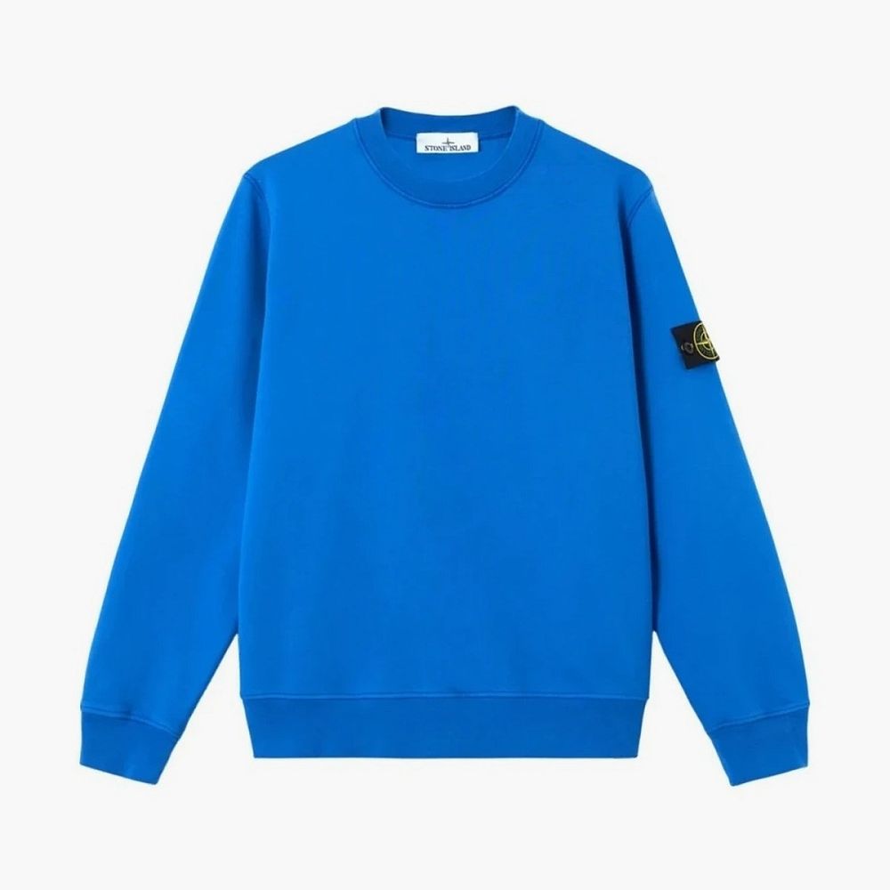 Stone Island Organic Cotton Fleece Crewneck Sweatshirt Bright Blue