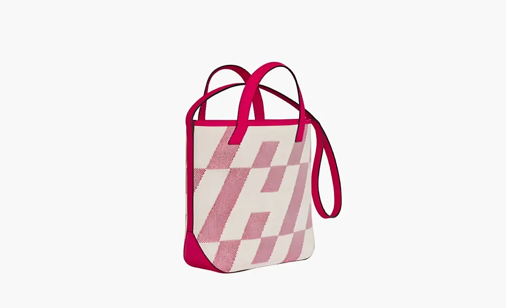 Hermes Cabas Canvas With Swift Calfskin Shoulder Bag Pink