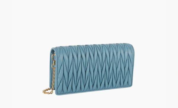 MIU MIU Matelassé Leather Chain Wallet Shoulder Bag Sea Blue 