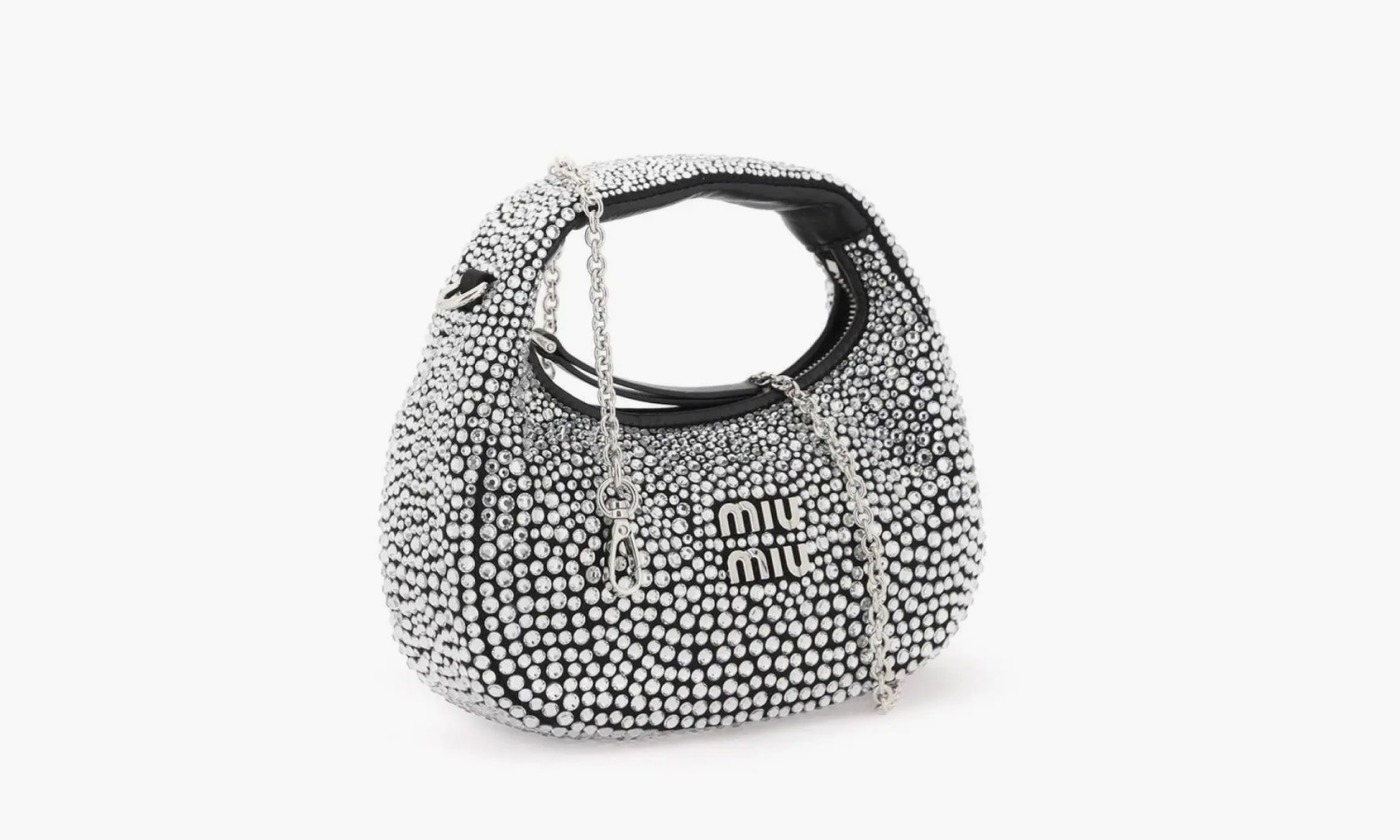 фото Miu Miu Wander Satin and Silk Mini Hobo Bag with Syntentic Crystals "Black" (Miu Miu)-5BP078-2D5H-F0002-V-COO