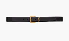 Saint Laurent Cassandre Belt With Square Buckle In Smooth Leather Black