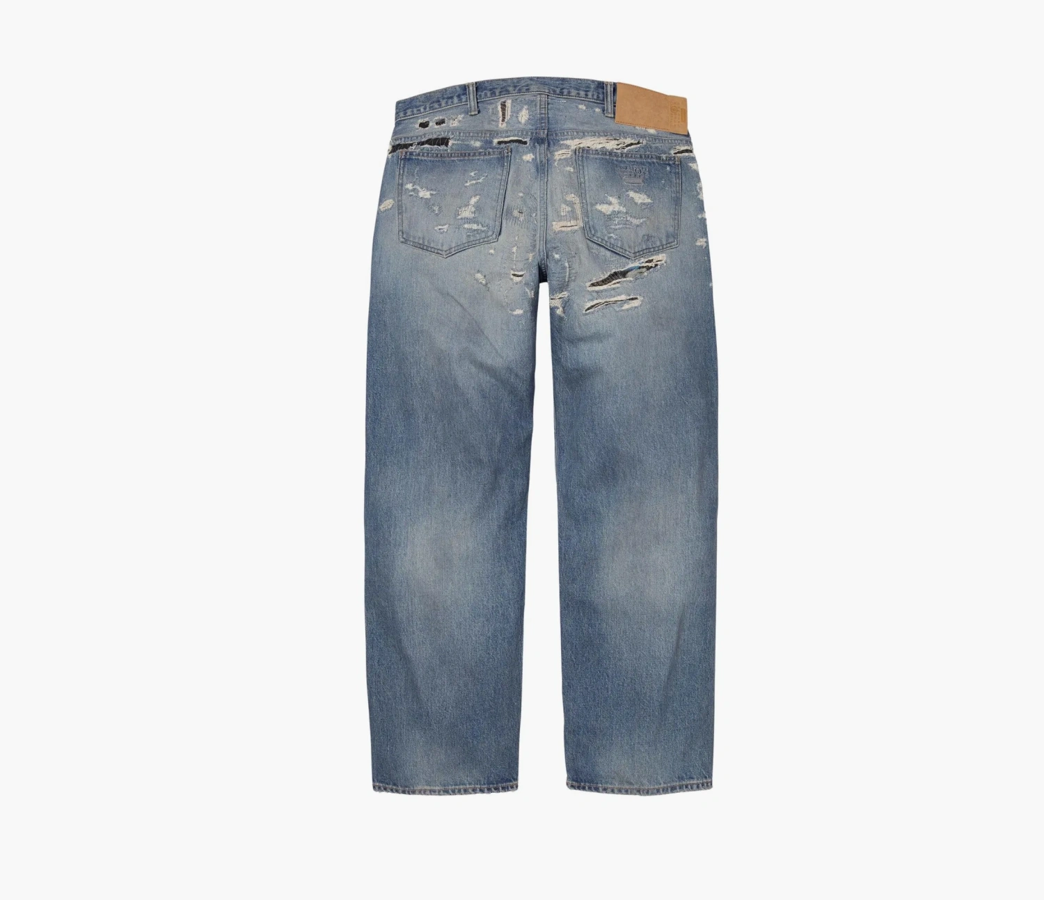 Supreme x MM6 Maison Margiela Distressed Loose Fit Selvedge Jeans Washed Indigo 