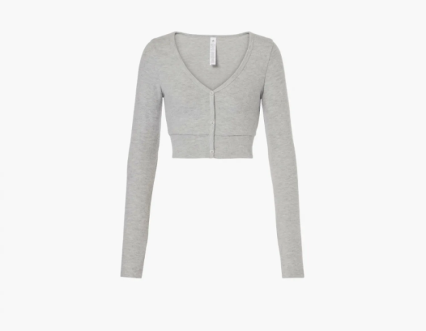 Alo Yoga Alolux Cropped Me Time Cardigan Athletic Heather Grey 