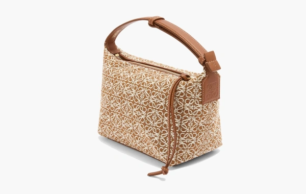 Loewe Cubi Anagram Jacquard and Calfskin Small Bag Tan/Pecan 