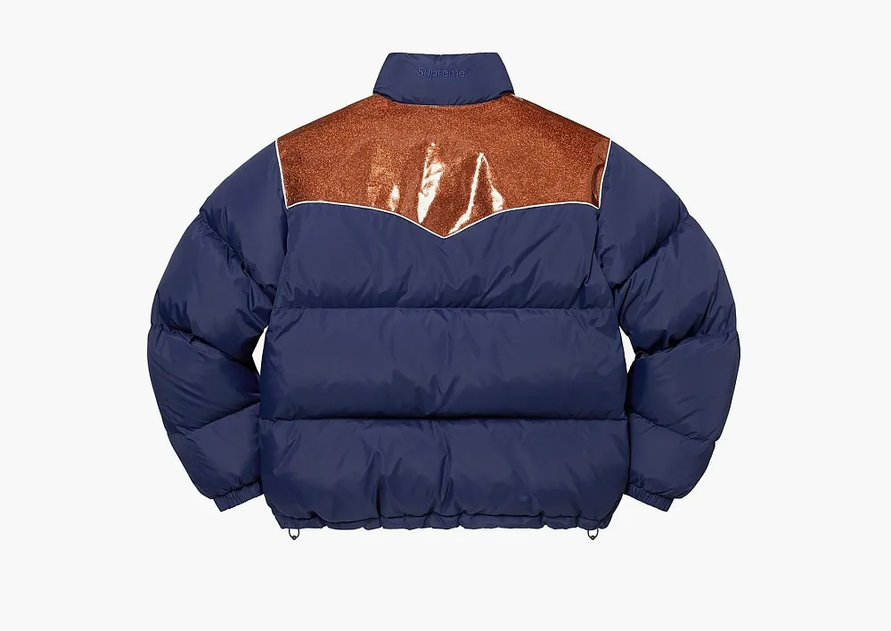 Supreme Glitter Yoke Down Puffer Jacket Navy