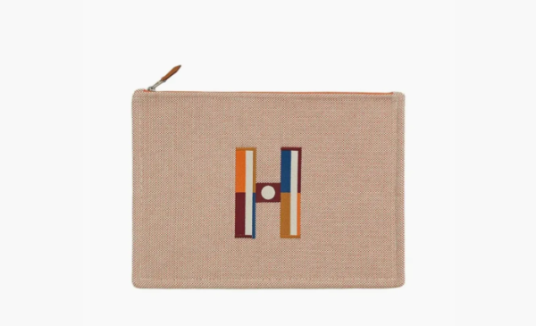 Hermes Cotton Storage Bags Clutches Large Size Orange & Gray Umber 