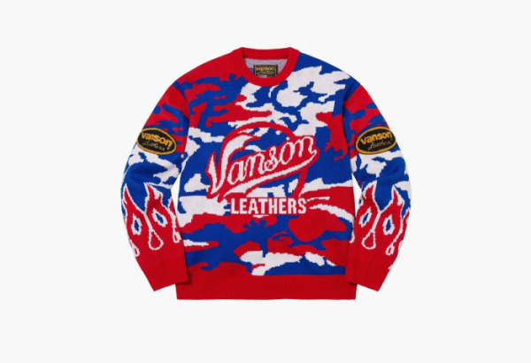 Supreme x Vanson Leathers Sweater Red Camo 
