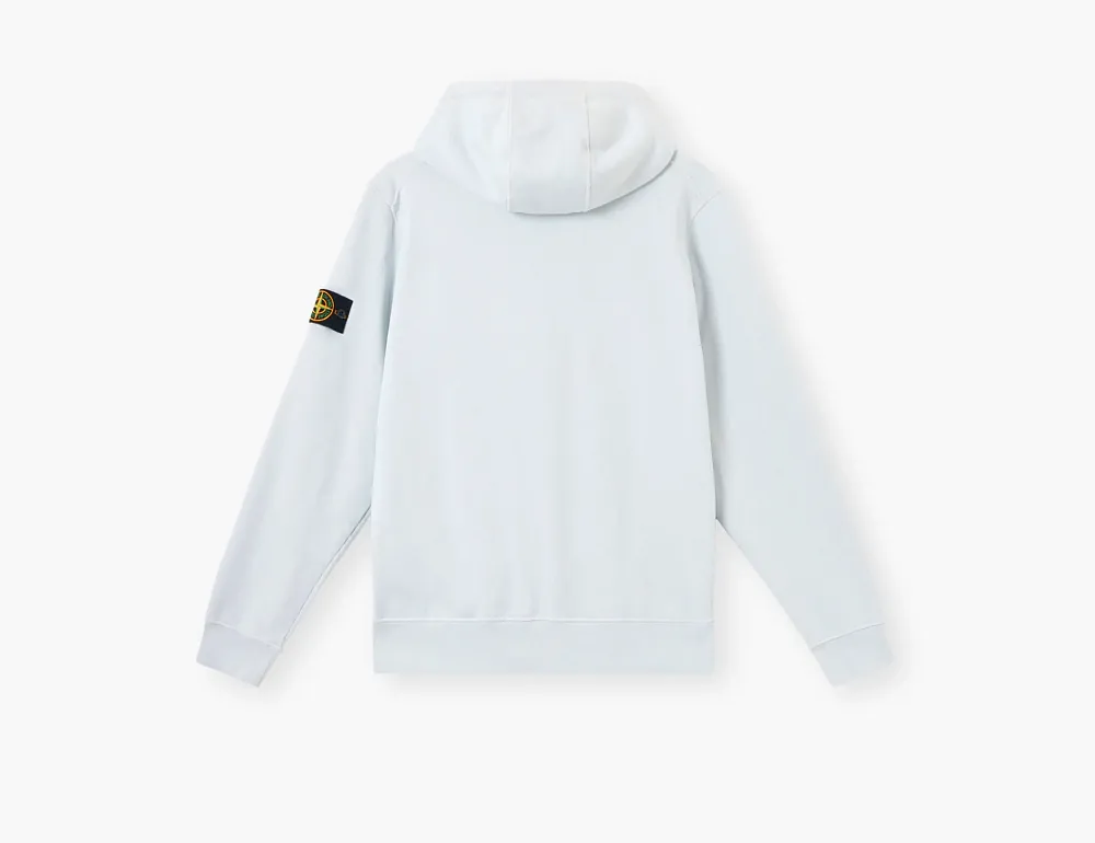 Stone Island Organic Cotton Fleece Hooded Sweatshirt with Drawstring Hood and Zip Sky Blue