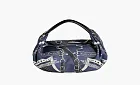 Hermes Silk With Hunter Cow Leather Lunch Bag Handbag Indigo & Black