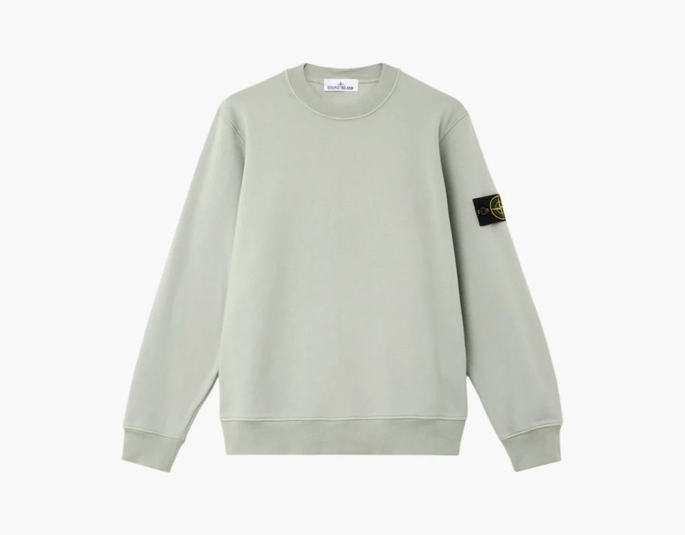 Stone Island Organic Cotton Fleece Crewneck Sweatshirt Sage Green