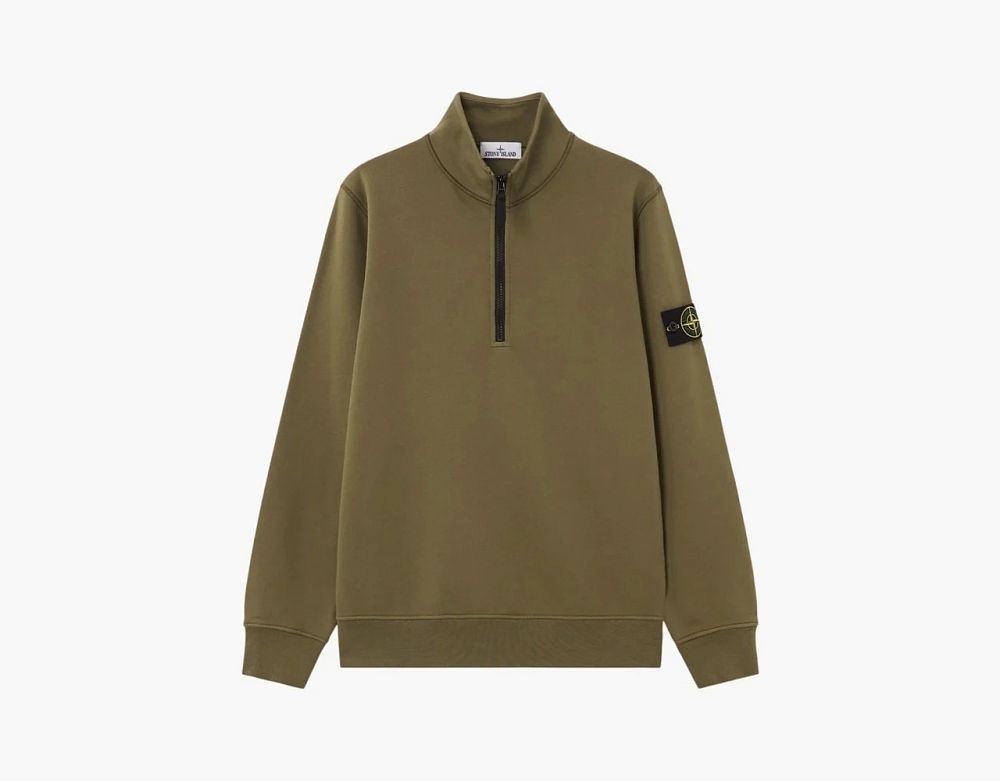 Stone Island Organic Cotton Fleece Half-Zip Sweatshirt Military Green