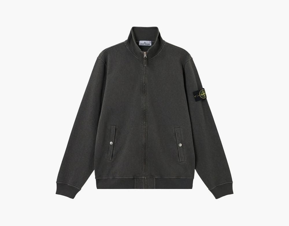 Stone Island Malfile Fleece Old Effect Track Jacket Charcoal Grey