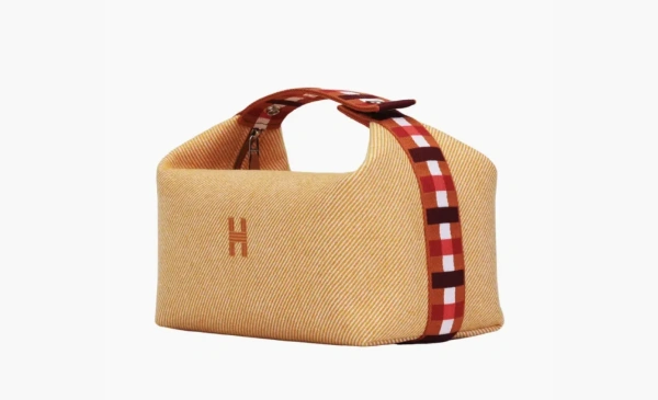 HERMES Canvas Toiletry Bag Regular Unisex Orange 