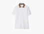Burberry Check Collar Cotton Polo Shirt  White 