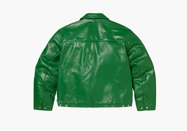 Supreme x Schott Leather Racer Jacket Green 