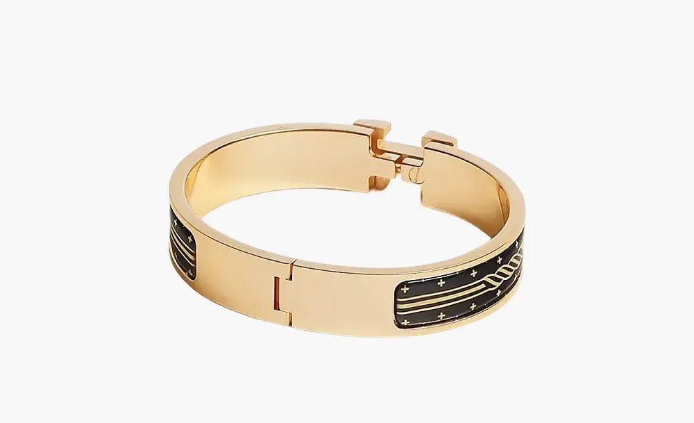 Hermès Clic H Quadrige Au Fil Enamel Bracelet Black