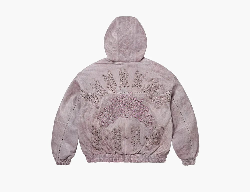 Supreme Studded Hooded Leather Jacket Lilac