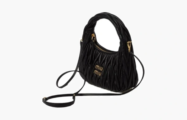 Miu Miu Wander Matelasse Nappa Leather Mini Hobo Bag Black 