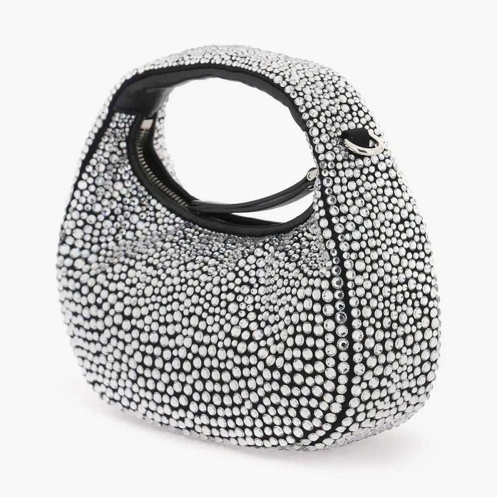 Miu Miu Wander Satin And Silk Mini Hobo Bag With Syntentic Crystals Black