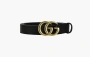 Gucci Double G Buckle Leather Slim Belt Black Gold 