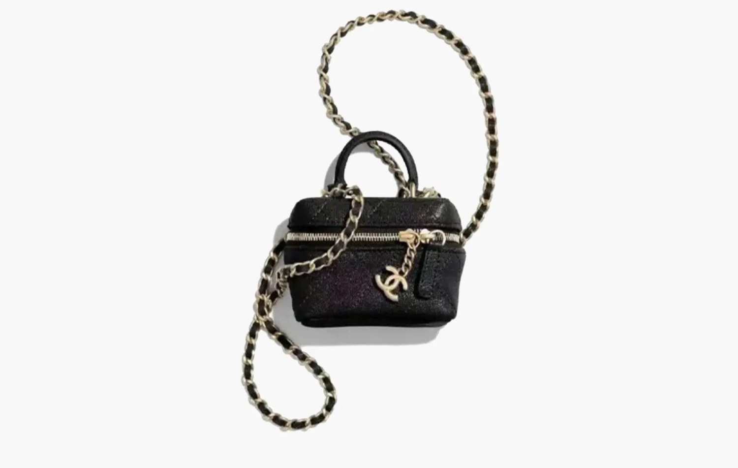 Chanel Small Vanity With Chain Leather Crossbody Bag Black 