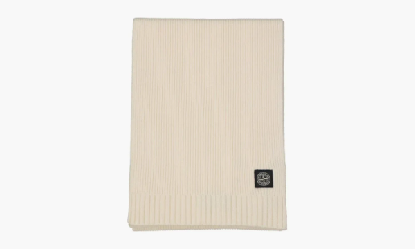 Stone Island Junior Logo Patch Ribbed Knit Scarf Cream White 