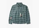 Enfants Riches Déprimés Button-Down Collar Frayed Appliquéd Printed Wool and Silk-Blend Flannel Shirt Blue