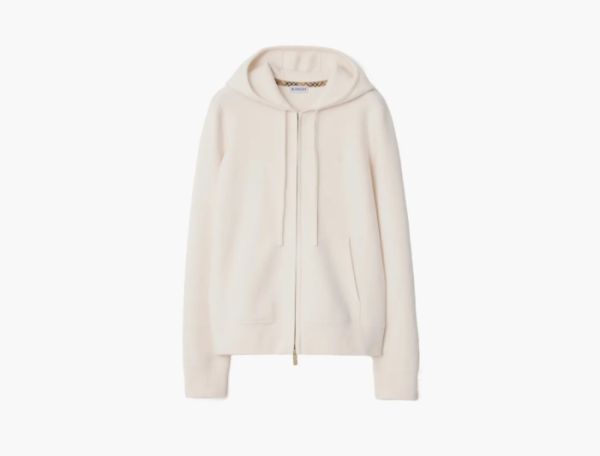 Burberry Cashmere Blend Zip Hoodie Chalk 