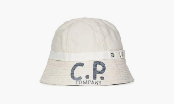 C.P. Company Logo Print Cotton Bucket Hat White  C.P. Company Logo Print Cotton Bucket Hat White