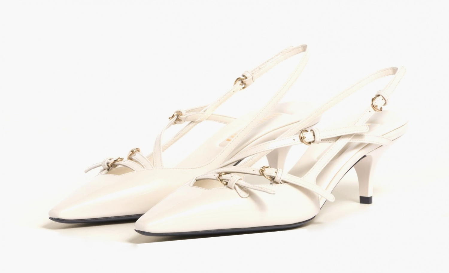 Miu Miu Patent Leather Slingbacks With Buckles "Ivory" 