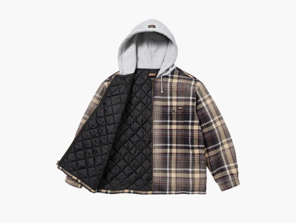 Supreme x Dickies Plaid Hooded Zip Up Shirt Black 