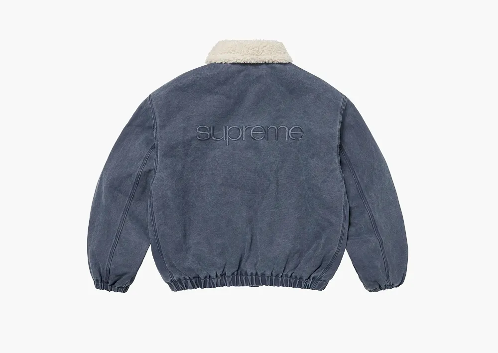 Supreme Faux Shearling Lined Bomber Jacket Navy