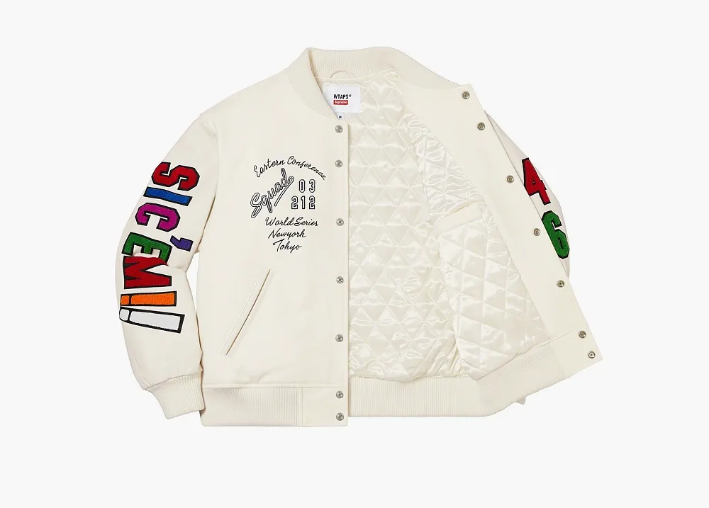 Supreme x WTAPS Varsity Jacket White