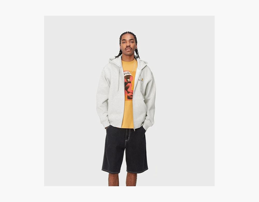 Carhartt WIP Hooded American Script Zip Jacket Grey