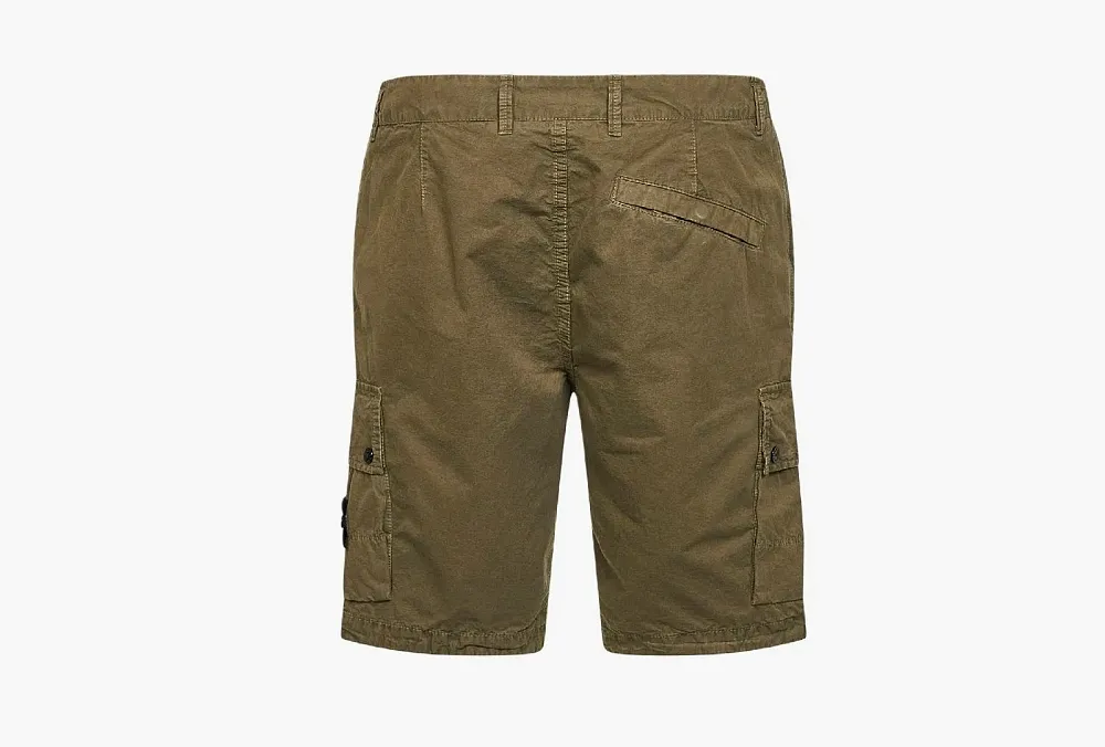 Stone Island Brushed Cotton Canvas Cargo Shorts Military Green