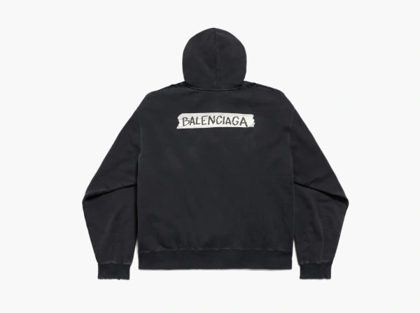 Balenciaga Over Zip-Up Hoodie Faded Washed Black 