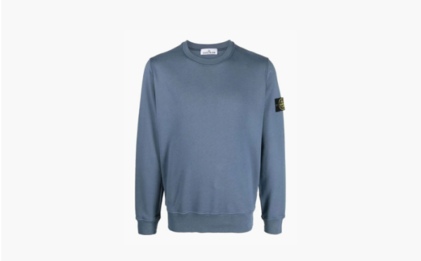 Stone Island Logo Garment-Dyed Sweatshirt Blue 