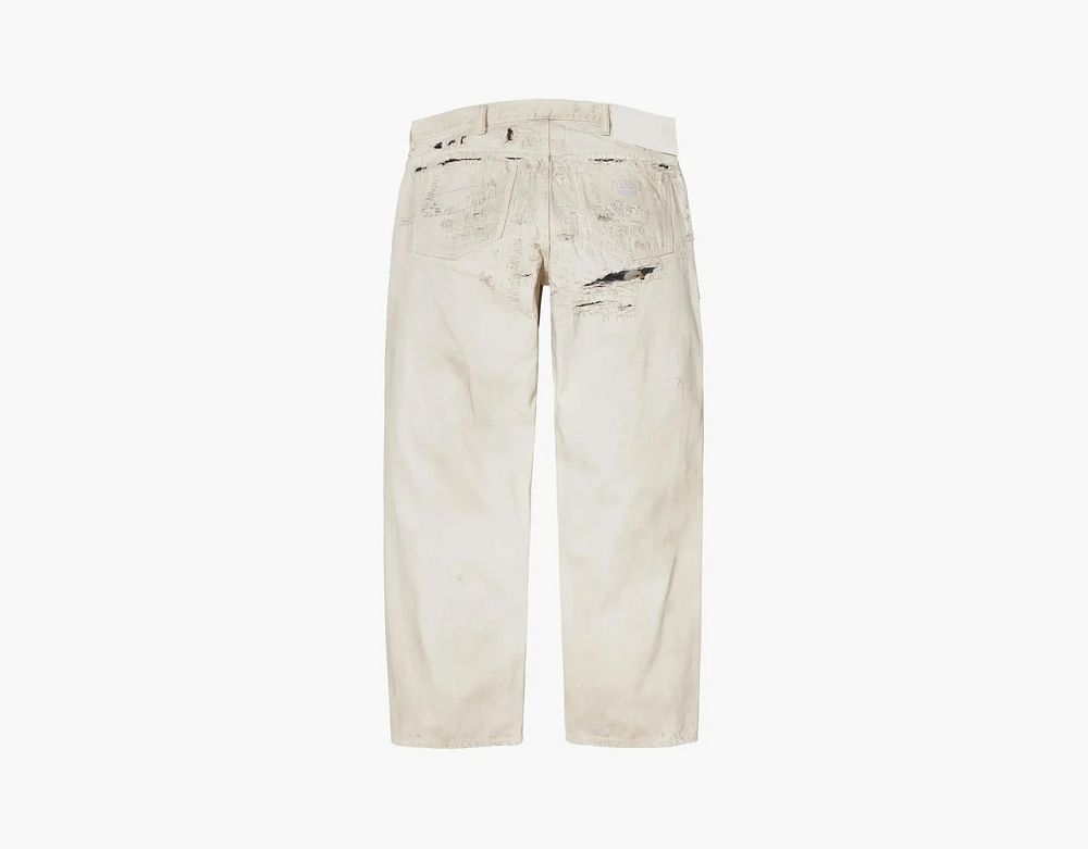Supreme x MM6 Maison Margiela Distressed Loose Fit Selvedge Jeans White