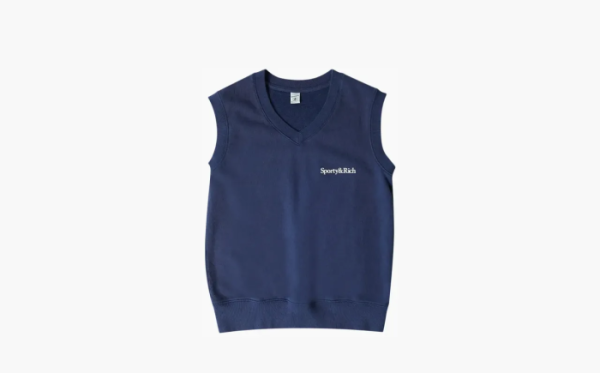 Sporty & Rich Serif Logo Knit Vest Navy/White 
