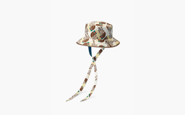 GUCCI X The North Face Exclusive Self Tie Nylon Hat White Khaki Print 