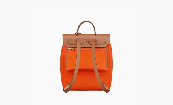 Hermes Herbag Zip Canvas With Hunter Cow Leather Handbag Backpack Orange Red 