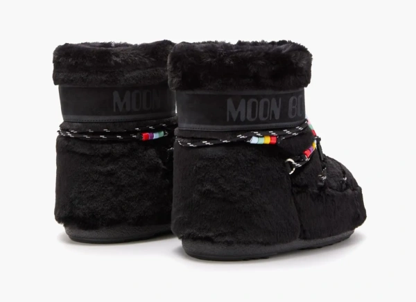 Moon Boot Icon Low Black Faux-Fur Beads 