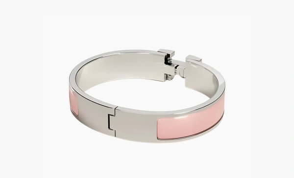HERMES Clic Clac Bracelet Bangle Silver Pink No Box Pink  HERMES Clic Clac Bracelet Bangle Silver Pink No Box Pink