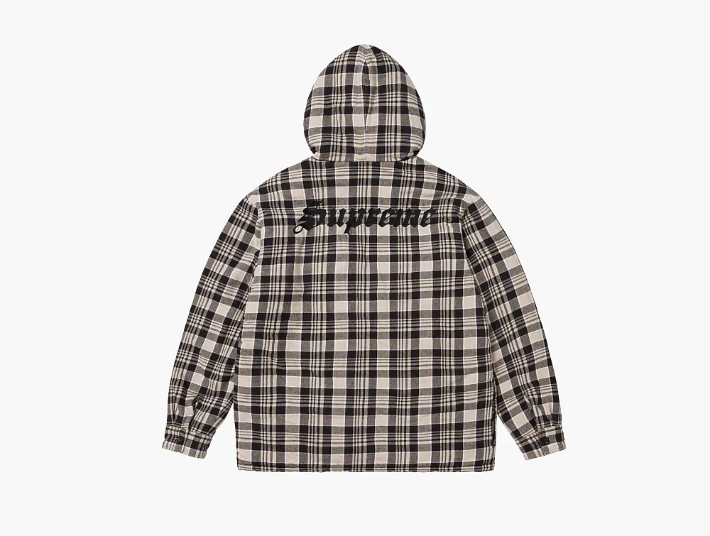 Supreme Lined Zip Up Hooded Flannel Shirt Light Tan