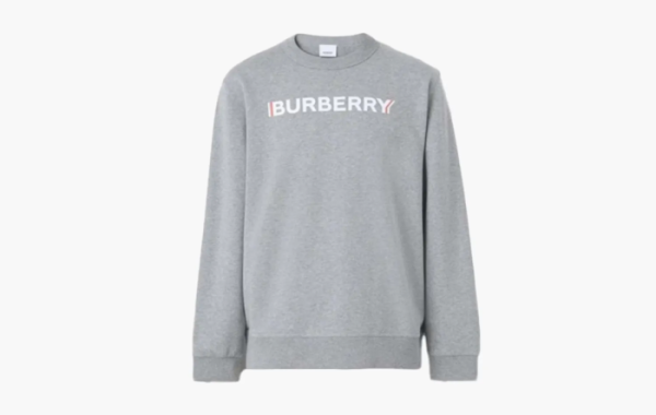 Burberry Logo Print Cotton Sweatshirt Pale Grey Melange 