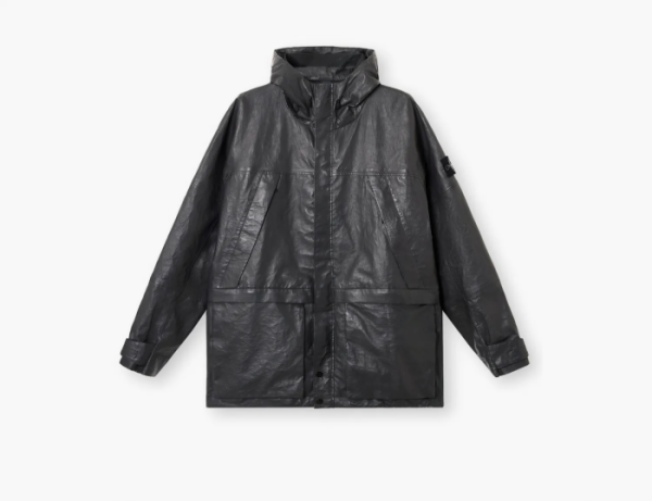 Stone Island Light Leather Organza Hooded Jacket with Waterproof Details Charcoal Grey  Stone Island Light Leather Organza Hooded Jacket with Waterproof Details Charcoal Grey