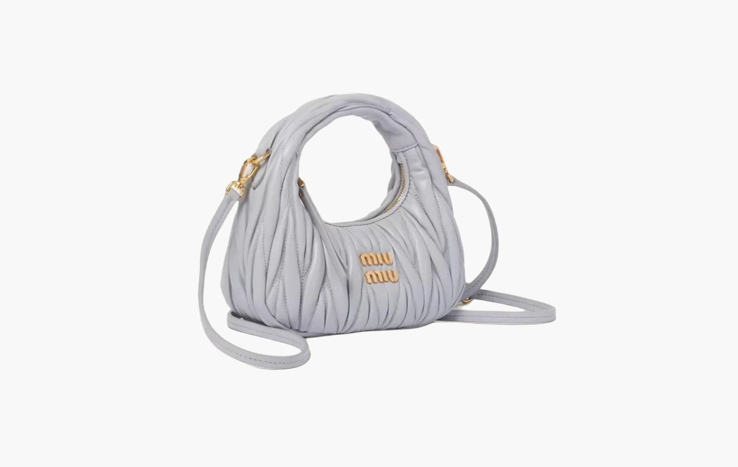 Miu Miu Wander Matelasse Nappa Leather Mini Hobo Bag "Light Blue" 