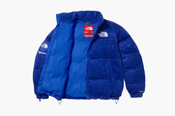Supreme x The North Face Suede Nuptse Jacket Blue 