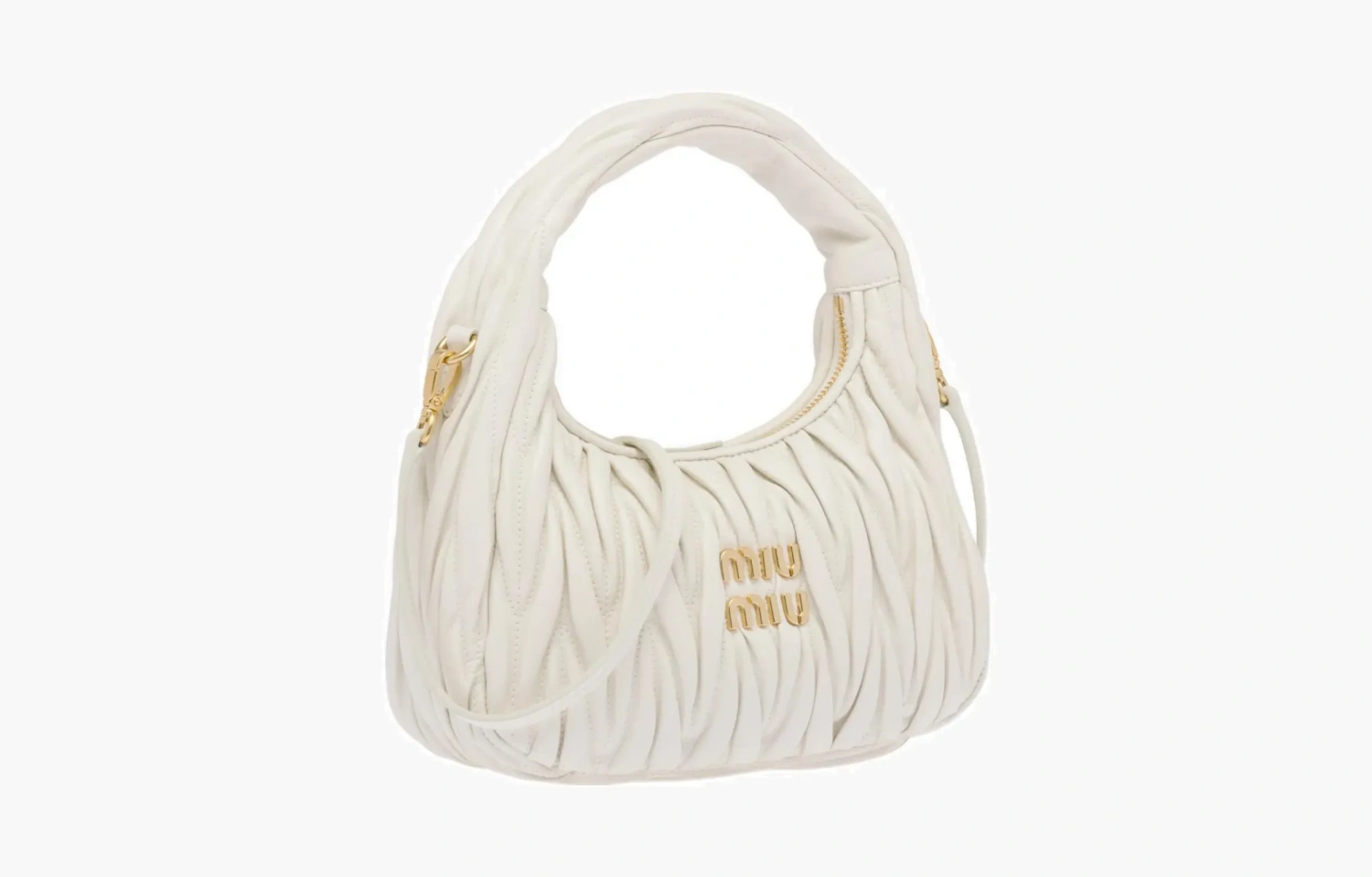 Miu Miu Wander Matelasse Nappa Leather Hobo Bag White 