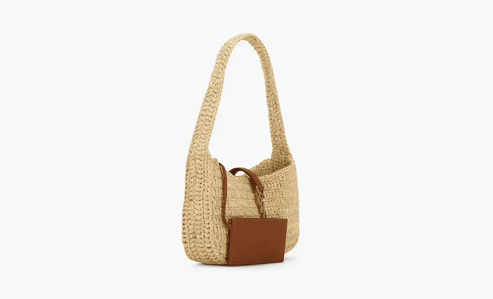 Saint Laurent Le 5 A 7 Mini Hobo Bag in Raffia Natural/Brick
